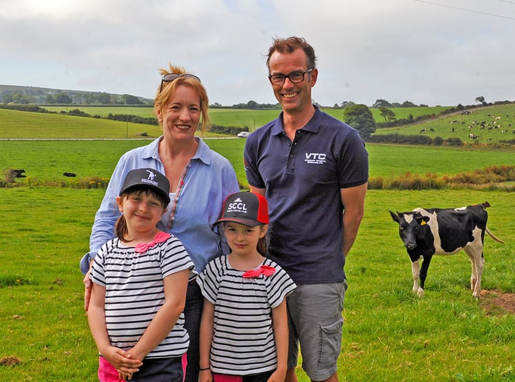 Alex Prichard with her daughters at Escalwen and Ryan Davies, veterinary consultant.
