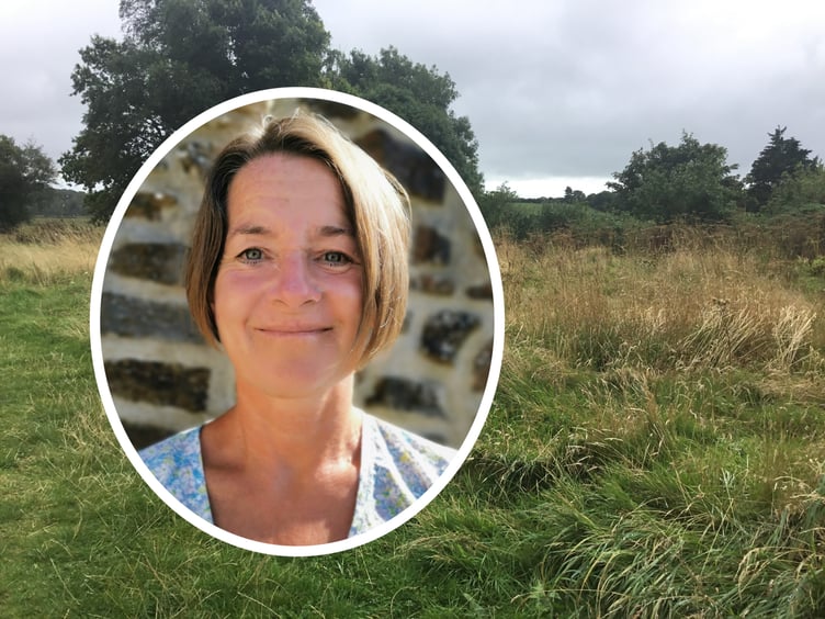Di Clements (inset) and long grass at rewilded Fortune’s Frolic, Haverfordwest.
