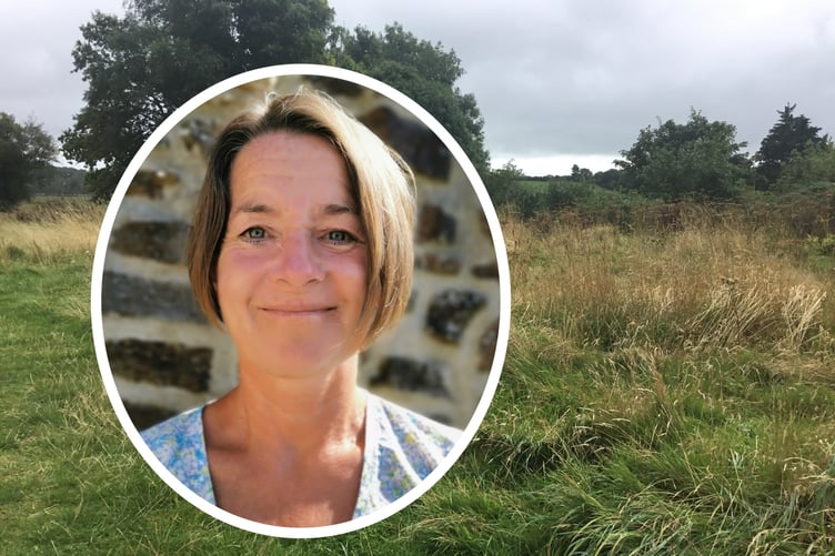 Di Clements (inset) and long grass at rewilded Fortune’s Frolic, Haverfordwest.