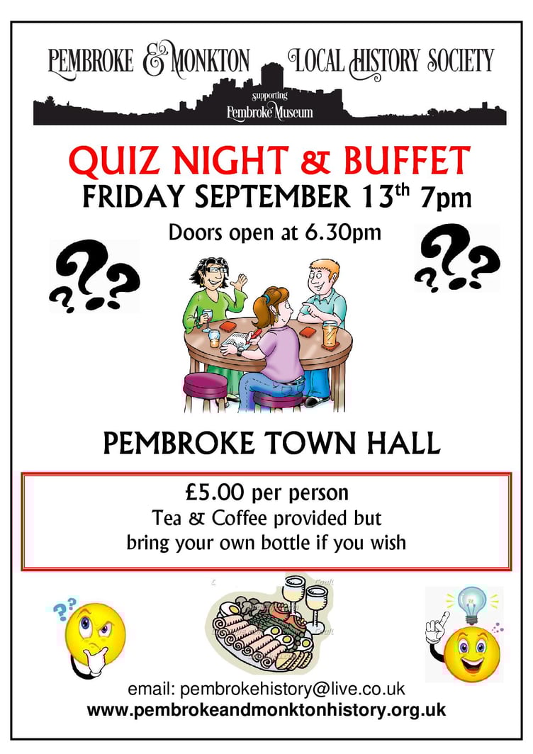Pembroke & Monkton Local History Society Quiz Night & Buffet poster