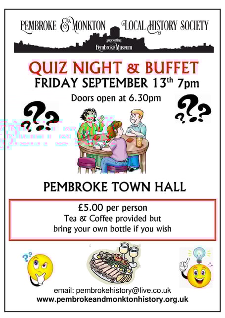 Pembroke & Monkton Local History Society Quiz Night & Buffet poster