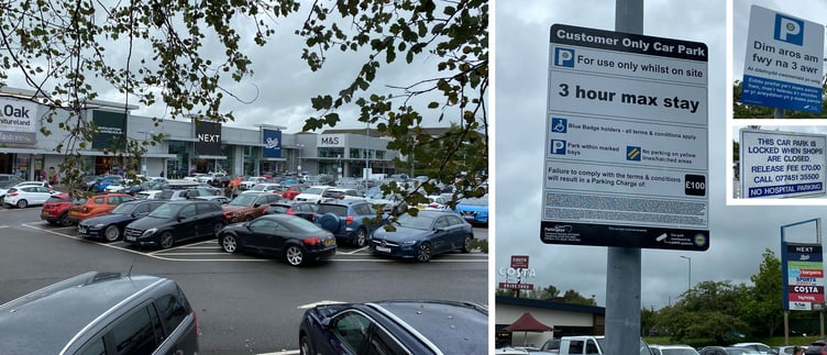 Withybush Retail Park, Haverfordwest, where a three-hour parking restriction has been introduced.
