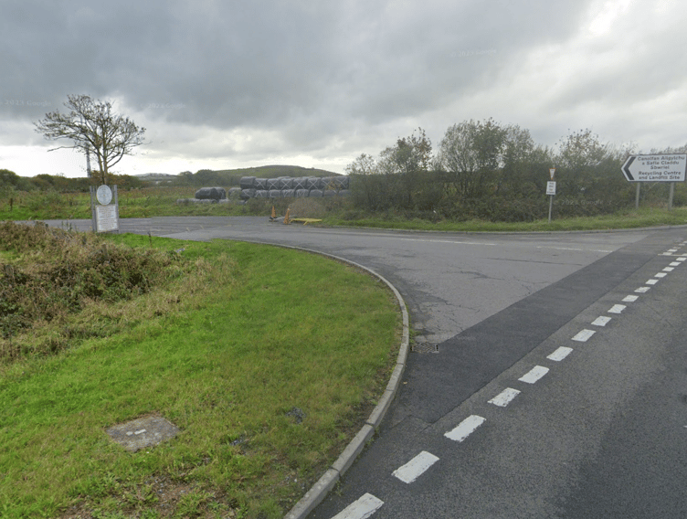 A48 Entrance to landfill site at Nantycaws, Carmarthenshire