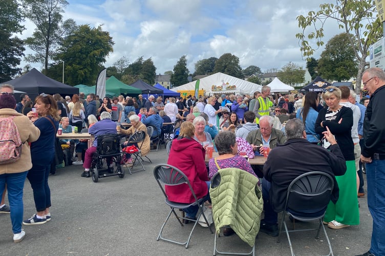 Busy festival meeting place