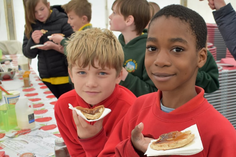 Children with tasty apple pancakes at Narberth Food Festival Education Day