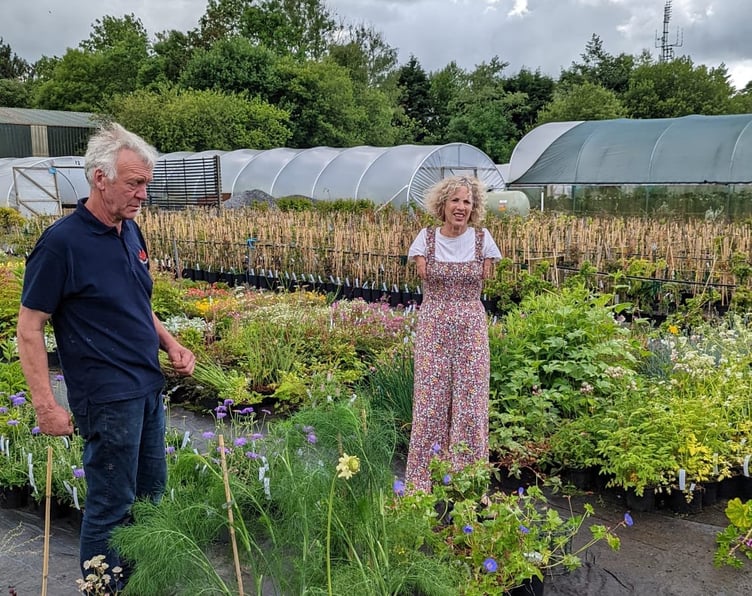 Richard Brambley at Farmyard Nurseries with Sue Kent during the filming of Gardeners’ World in 2022 - Hold this while permission obtained for use.