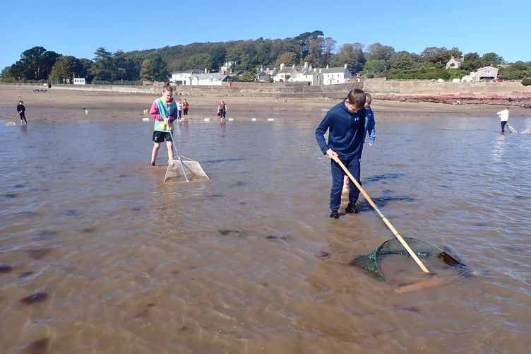 Ysgol Harri Tudur pupils push netting at Dale