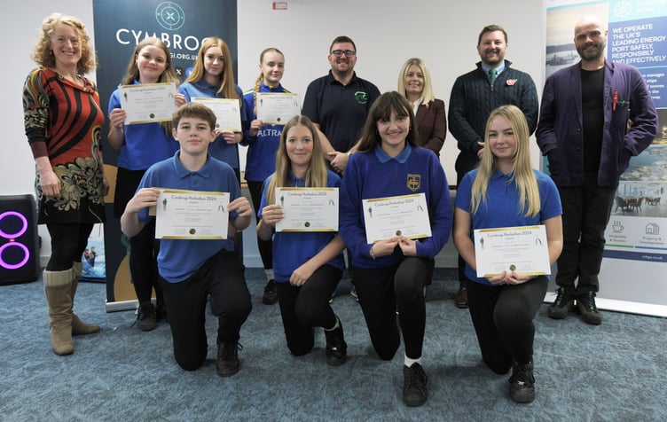 Liza Lort-Phillips, Sean Gallagher, Anna Malloy and Samuel Kurtz MS with representatives from Milford Haven School