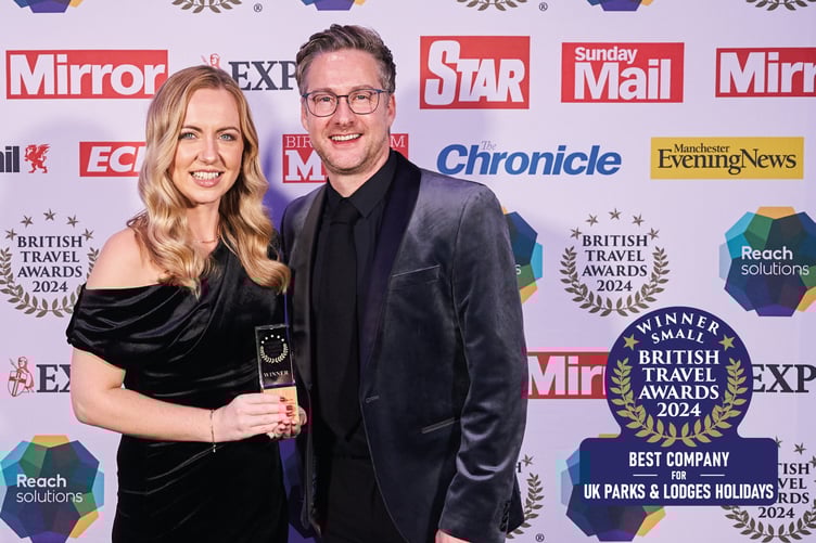 Bethan Rees, Head of Marketing at Bluestone, with Anthony Reilly, Sales and Marketing Director at the British Travel Awards 2024