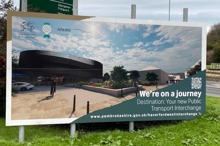 Pembrokeshire County Council hoarding near construction of the new PTI