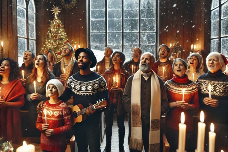 Candlelit carol singing in chapel