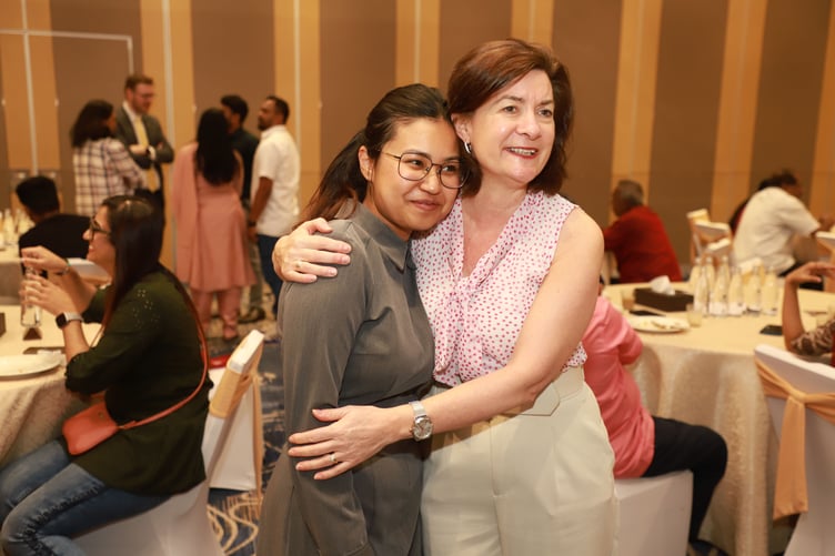 Dr Devangana Bora with First Minister Eluned Morgan (then cabinet secretary for health and social care)