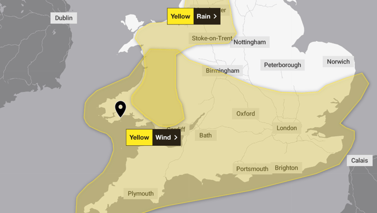 Weather map - Yellow Wind Warning Jan 1, 2025