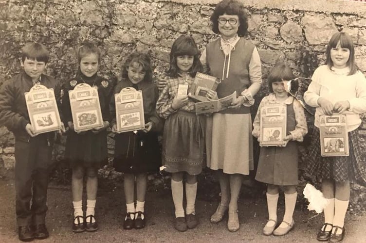 Barbara Stredder pictured back in the mid-1980s - with young competition winners in Tenby.