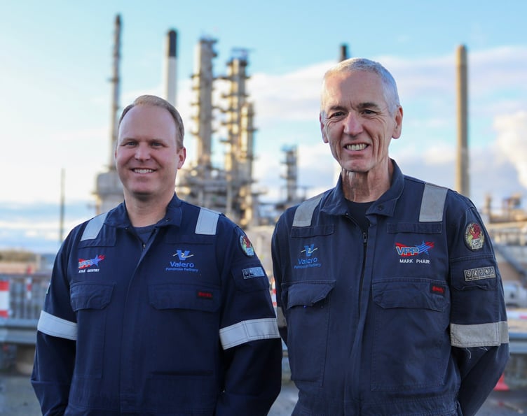 Kyle Gentry (left) has been named as Valero Refinery Pembroke’s new Vice President and General Manager, replacing Mark Phair who will retire after 42 years in the Oil and Gas industry.