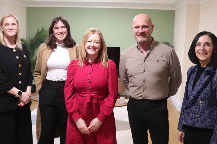 Cabinet Secretary Jayne Bryant MS with left to right, Action for Children Wales director, Laurie Ryall, Head of Business Development for Action for Children in Wales and Northern Ireland, AfC Registered manager Jonathan Lewis and AfC Operational Director in Wales Sandra White