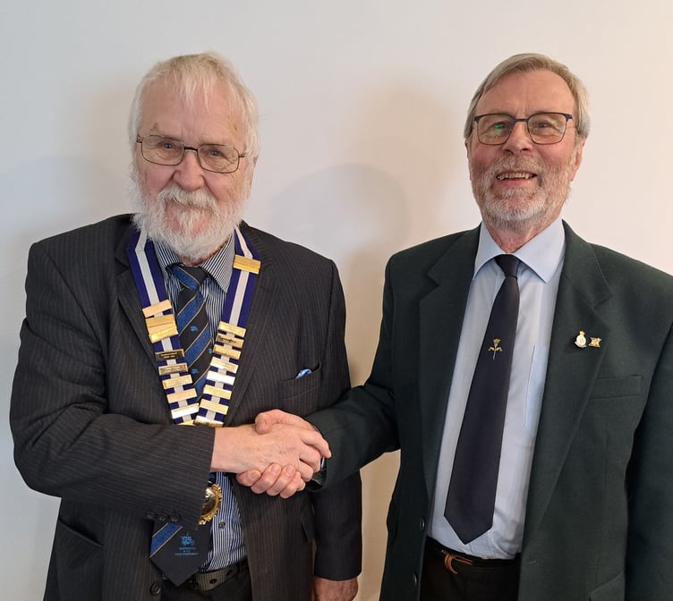 Narberth and District Probus Club President Patrick Jones welcomes speaker Bob Lineker