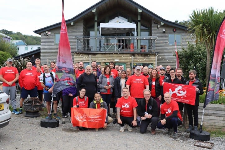 The Tesco team pictured at Jack’s at the Longhouse, Freshwater East on the day of their Pembrokeshire Coast Path fundraising hike.