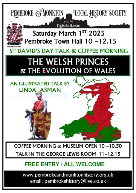 The illustrated talk and coffee morning will be held at Pembroke Town Hall from 10 to 12.15, with the talk by Linda Asman starting at 11 in the George Lewis room