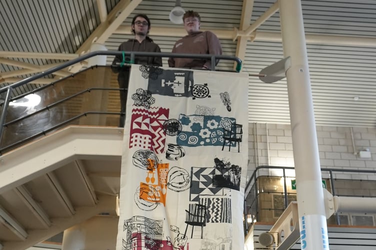 The banner is on display in the atrium at Pembrokeshire College