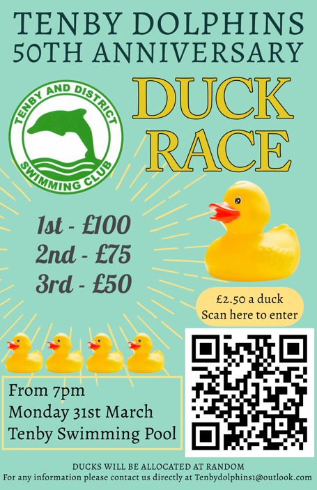 Tenby Dolphins 50th Anniversary Duck Race - poster