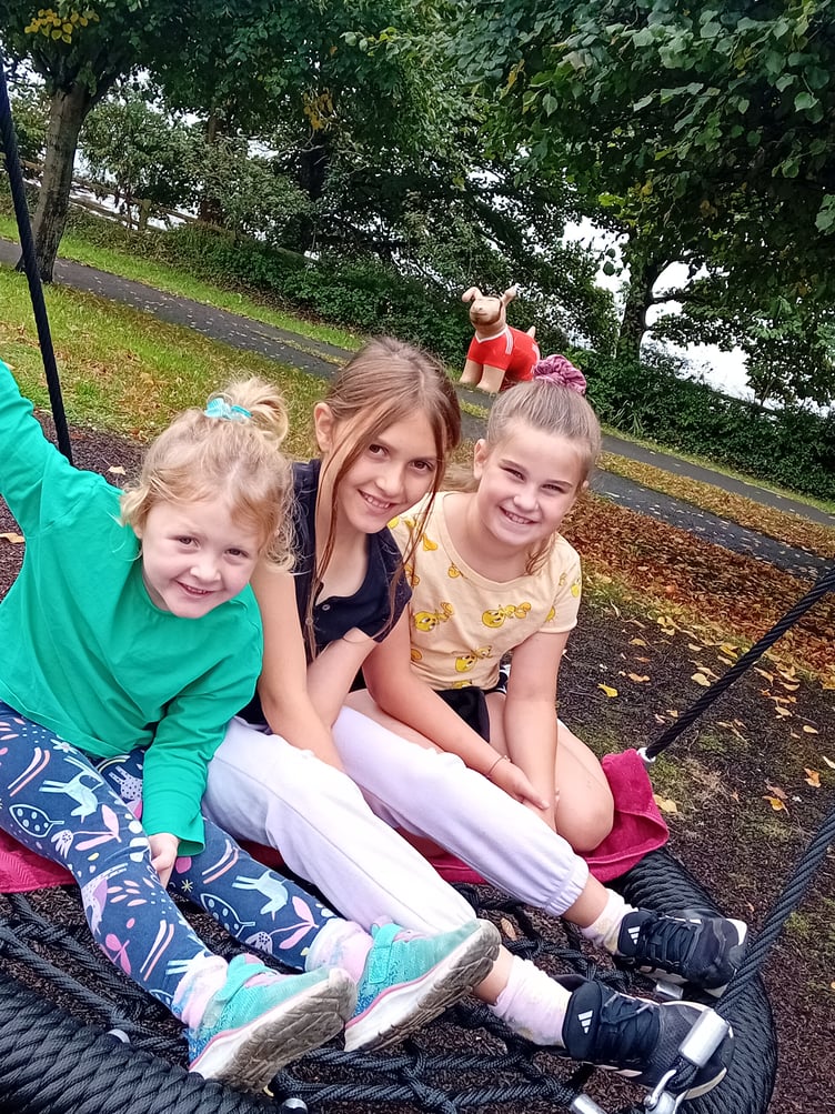 Maggie, Lottie and Sophia enjoying a Supersibs session at Tŷ Hafan