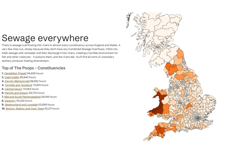 Analysis website Top of the Poops ranked the 10 worst constituencies for hours of sewage overflow in 2024