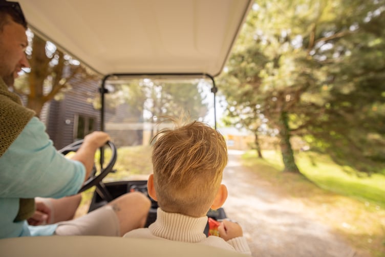 Electric powered buggies are used on site by guests