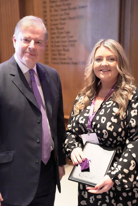 Local surveyor Jodie O’Connor (Penfro Consultancy) receiving her Chartered status at the RICS Head Office in London. Jodie O’Connor MRICS is pictured with Nicholas Maclean, OBE, RD, FRICS, Acting President and Acting Chair of Governing Council, President Elect, RICS