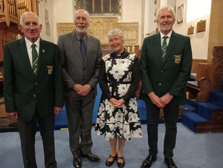 The Revs Heidi de Gruchy and William Lambert joined at St Mary’s Church by Pembroke and District Male Voice Chairman Huw Morgan (left) and new baritone chorister Jonathan Price.