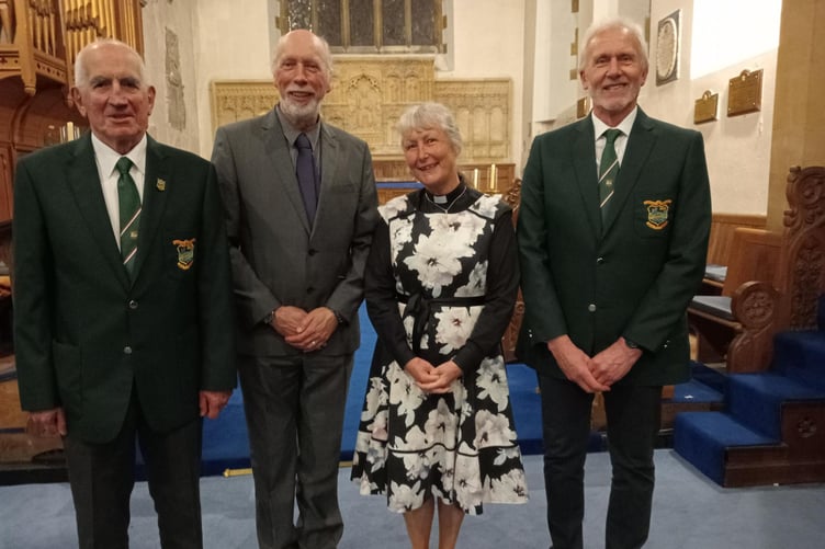 The Revs Heidi de Gruchy and William Lambert joined at St Mary’s Church by Pembroke and District Male Voice Chairman Huw Morgan (left) and new baritone chorister Jonathan Price.