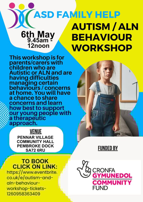 The Autism / ALN Behaviour Workshop will be held at Pennar Hall on May 6, 9.45am -12 noon