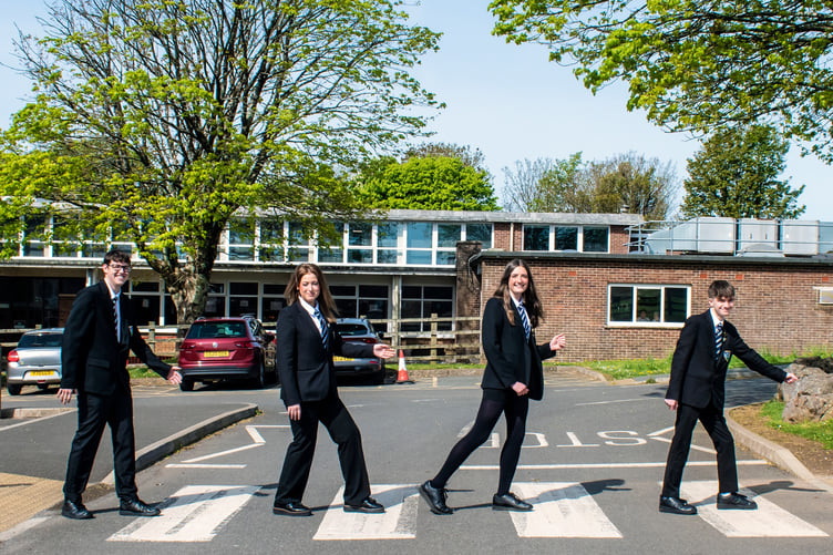 Ysgol Greenhill Tenby head prefects, Abbey Road crossing style!