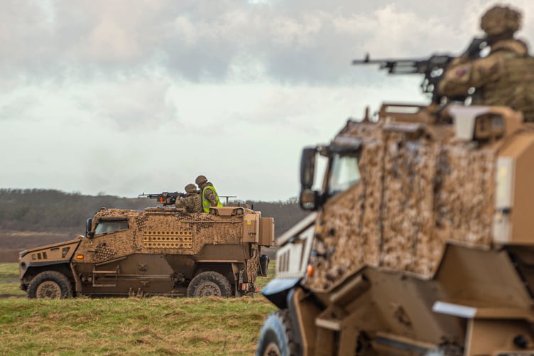 Pictured are 2 Royal Anglian Foxhound vehicles conducting both static and mobile ranges with the General-Purpose Machine Gun.
Members of 2nd Battalion The Royal Anglian Regiment (2 R Anglian) take part in Exercise Primed Poacher at Castlemartin Ranges. Pembrokeshire, Wales.
The soldiers of 2 R Anglians conducted a mounted life fire tactical training (LFTT) range package in preparation of Operation NEWCOMBE, Mail. Within the package soldiers progressed through a series of shoots, including static, firing while moving and also a night firing serial.
The Foxhound platform replaced the Snatch Land Rover vehicle in order to improve protection of personnel against improvised explosive devices (IEDs)
The Foxhound is at the cutting edge of protected patrol vehicle technology and provides unprecedented levels of blast protection for its size and weight against the threats faced by troops in Afghanistan. However, this is an agile and versatile vehicle that will be a mainstay in the Army for years to come.