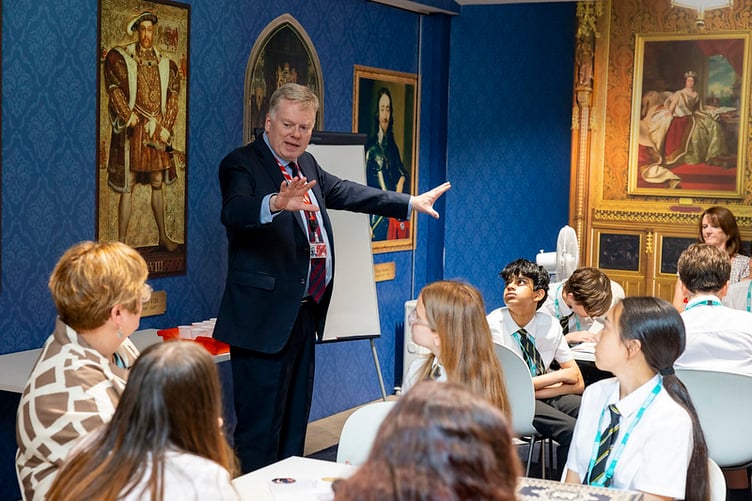 Lord Kennedy of Southwark answers questions from Ysgol Penrhyn Dewi students