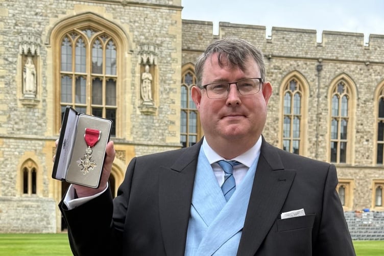 Hywel Peterson MBE, pictured at Windsor where he was honoured by Prince William