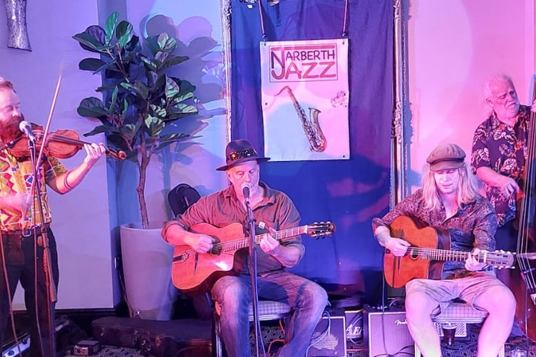 Cardigan-based ensemble Llandjango delivered a vibrant set of guitar and fiddle tunes during the June event at Narberth Jazz.