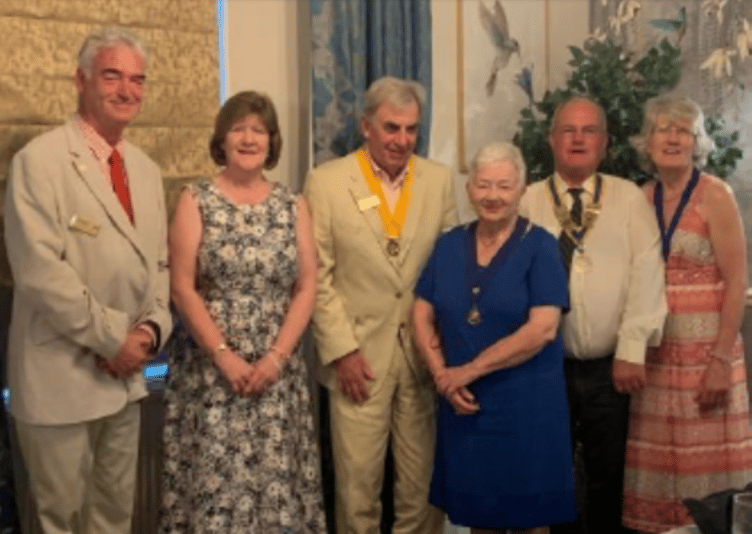 Narberth & Whitland Rotary Club immediate past president Paul Crawford, Kenna Crawford, president elect Bob Rumbold, Barbara Rumbold, president Robin Bradbury and Elaine Bradbury pictured at the handover evening.