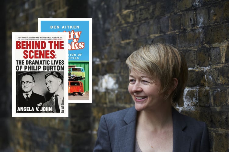Sarah Waters (Photo © Charlie Hopkinson). Inset: books by two other authors taking part in this year’s Llangwm Litfest.