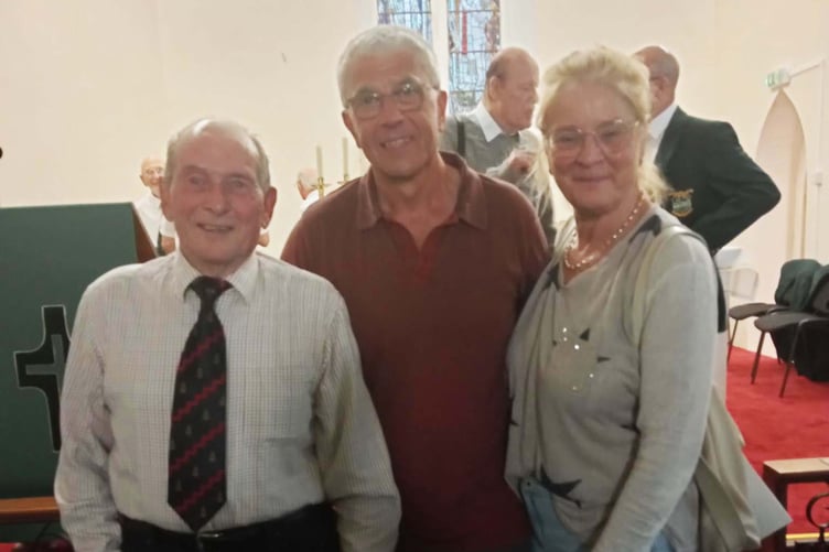 German visitors Michael and Astrid Fisseni meeting first tenor Charlie Hare at Pembroke and District Male Voice Choir’s latest concert - in St Mary’s RC Church, Pembroke Dock. Photo: P&DMVC