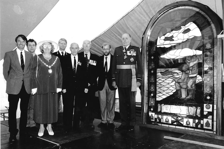 30 years ago Mr John Cruickshank VC - pictured third from the right - unveiled the replica RAF Pembroke Dock Memorial Window during the Flying Boat Reunion weekend.