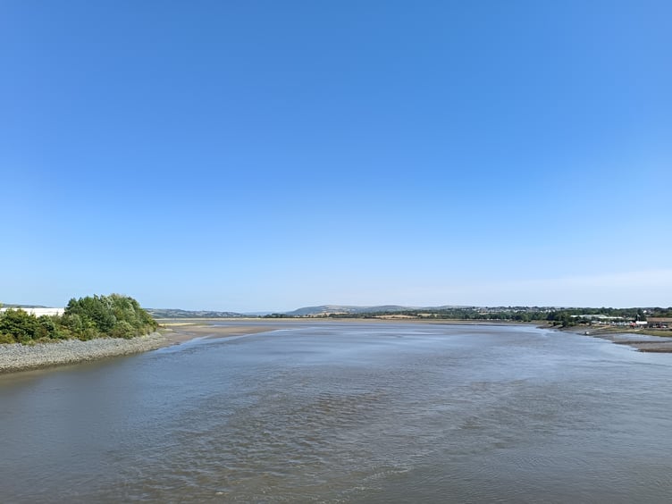 The Loughor Estuary, separating Carmarthenshire (left) and Swansea (right).