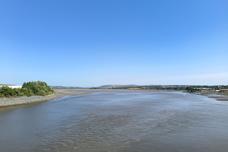 The Loughor Estuary, separating Carmarthenshire (left) and Swansea (right).