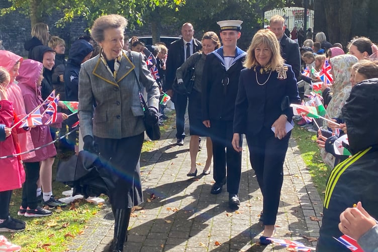 HRH The Princess Royal receiving a warm welcome at Pembroke Dock Heritage Centre to celebrate the return of the RAF Memorial Window