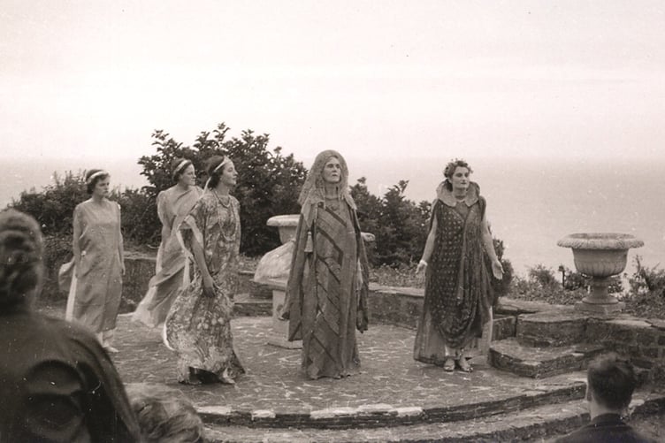 A performance of ‘The Tempest’ in Jessie Allen’s Clovers Theatre (Temple to the Winds; Temple of the Four Winds; amphitheatre; North Cliff, Tenby)