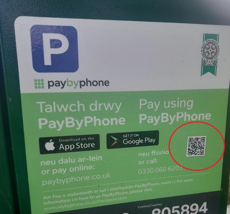 Pembrokeshire County Council does not place QR codes on its car park signage and does not use QR codes for payment.