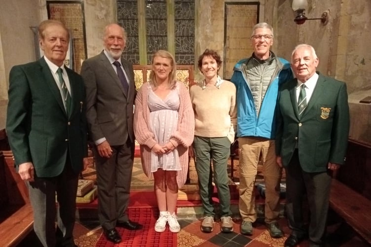 Pictured: Edward Morris, Rev’d William Lambert, Mirelle Ryan, Beth and Jud Kelley and Nigel Phillips.