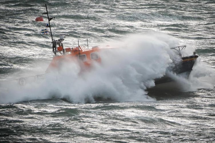 Angle Lifeboat crew braving the rough conditions of Storm Amy