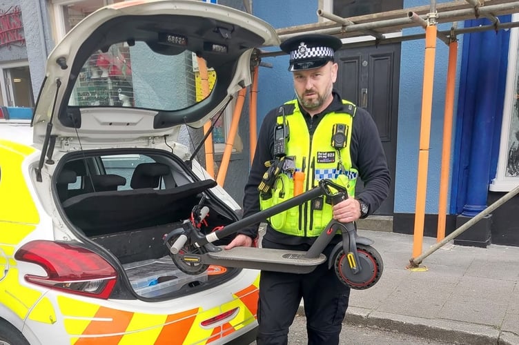Pembroke Dock and Pembroke neighbourhood policing team shared on Facebook: “PC 823 has been actively out in Mainstreet Pembroke over the weekend seizing E-scooters. 