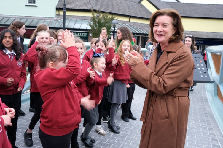 Eluned Morgan with Super Singers from Prendergast Community School - Haverfordwest Signature Bridge opening